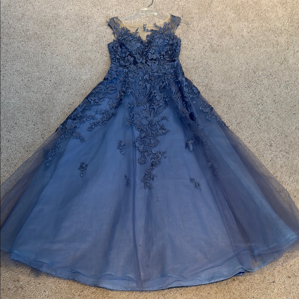 JJs House Blue Tiered Embellished A-line Dress for Prom